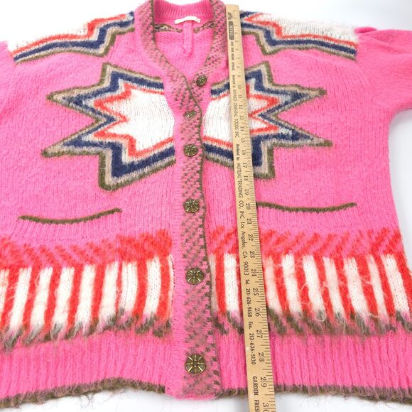 VITA GRACE Wool Mohair Carousel Fair Isle Fuzzy Knit Cardigan Oversized Boho - Picture 4 of 9